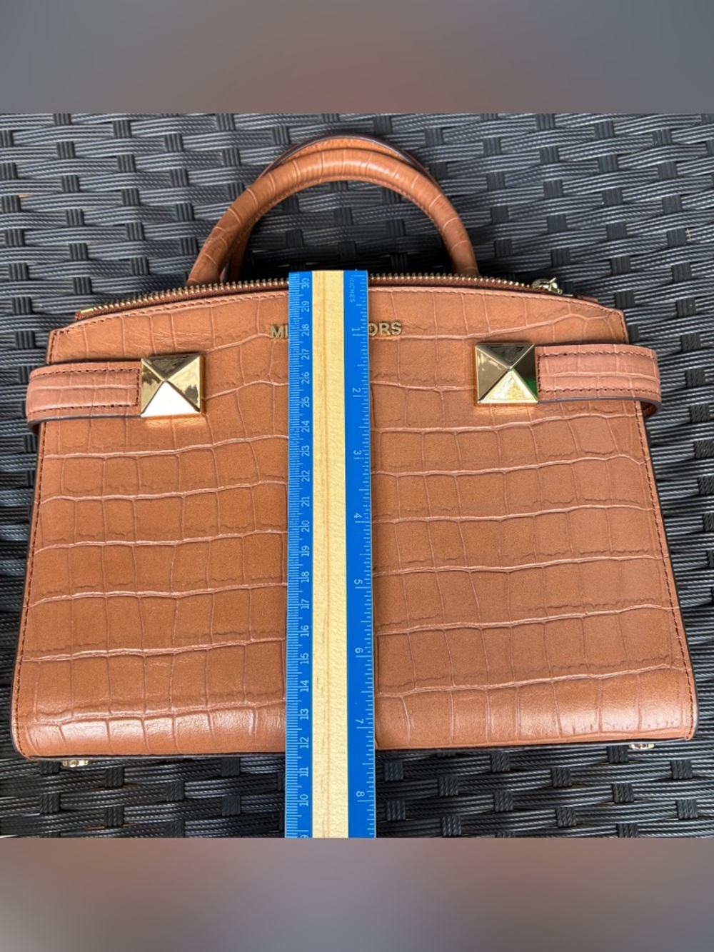 Michael Kors Cognac Croc-Embossed Top-Handle Satchel with Gold Hardware - Picture 3 of 11